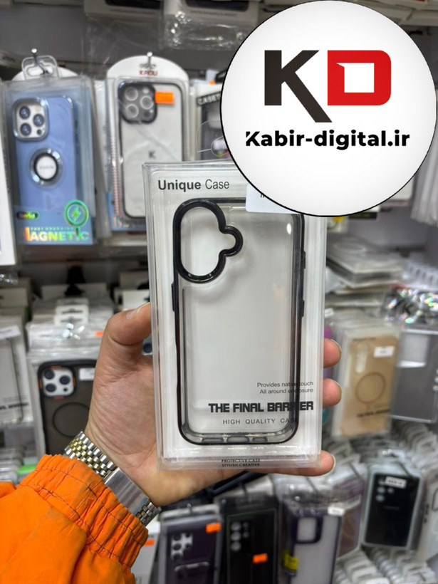 قاب گوشی iPhone 16 آیفون طرح پشت طلق شیشه ای شفاف اورجینال برند مشکی