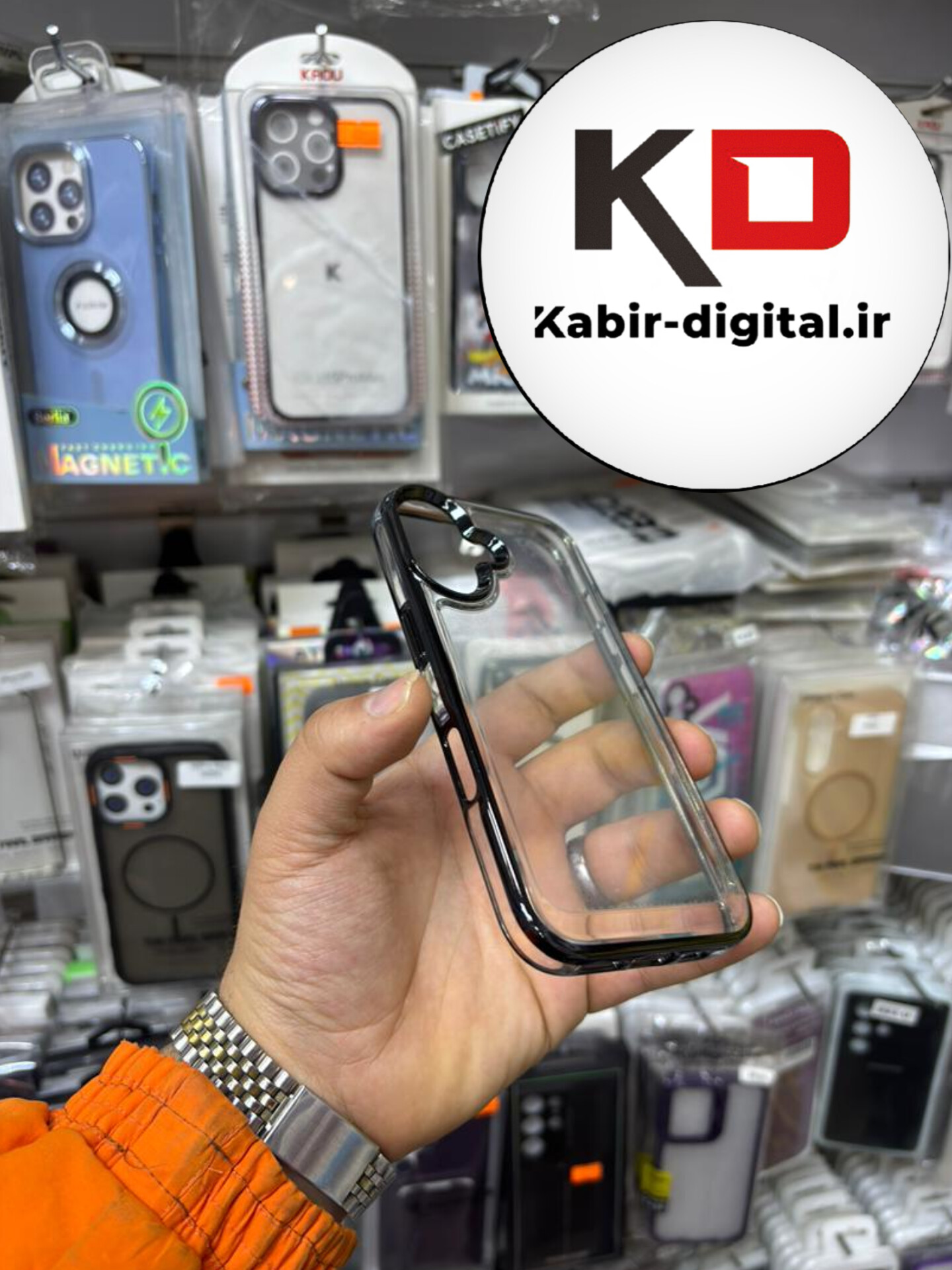قاب گوشی iPhone 16 آیفون طرح پشت طلق شیشه ای شفاف اورجینال برند مشکی