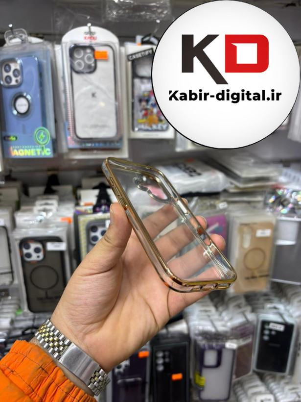 قاب گوشی iPhone 16 آیفون طرح پشت طلق شیشه ای شفاف اورجینال برند طلایی