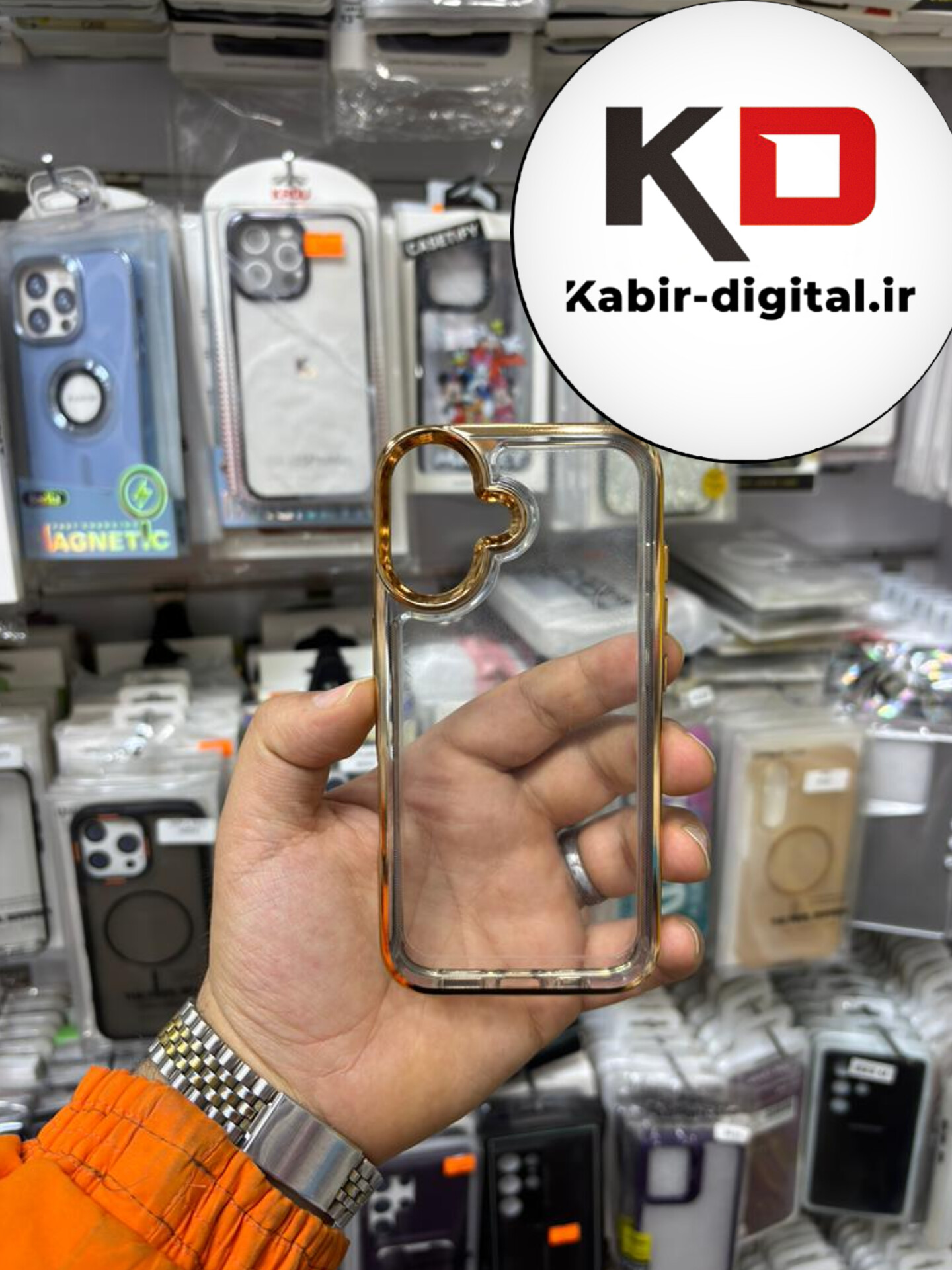 قاب گوشی iPhone 16 آیفون طرح پشت طلق شیشه ای شفاف اورجینال برند طلایی