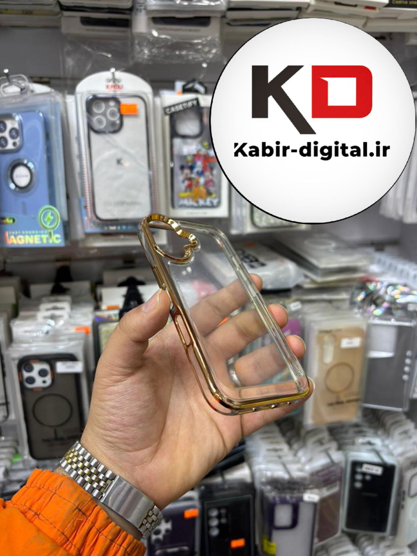 قاب گوشی iPhone 16 آیفون طرح پشت طلق شیشه ای شفاف اورجینال برند طلایی