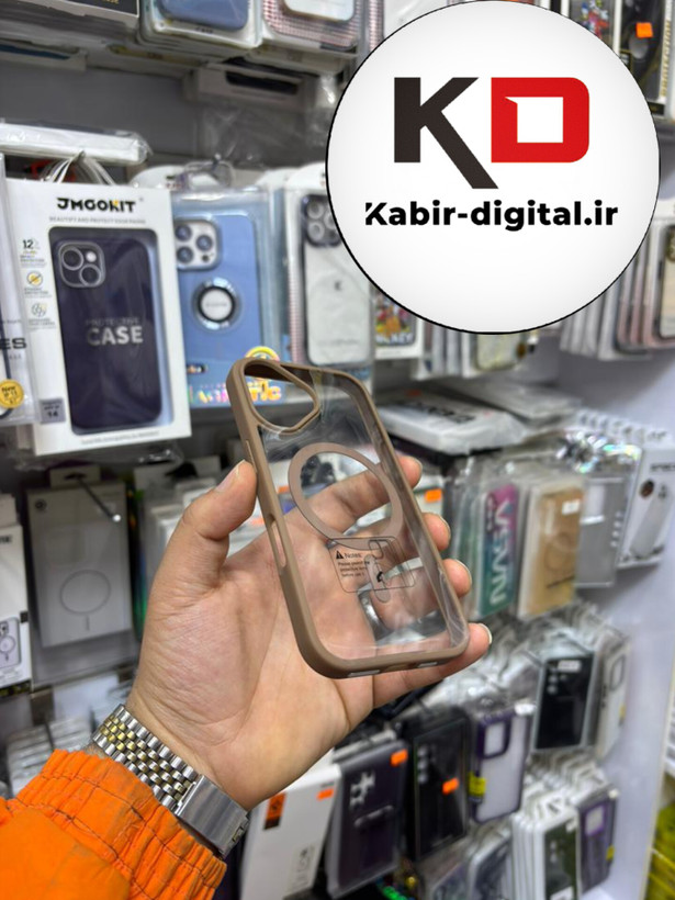 قاب گوشی iPhone 16 آیفون اورجینال Spigen شفاف مگ سیف Magsafe اورجینال قهوه ایی