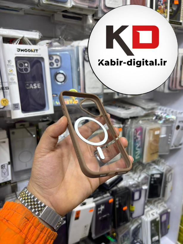 قاب گوشی iPhone 16 آیفون اورجینال Spigen شفاف مگ سیف Magsafe اورجینال قهوه ایی