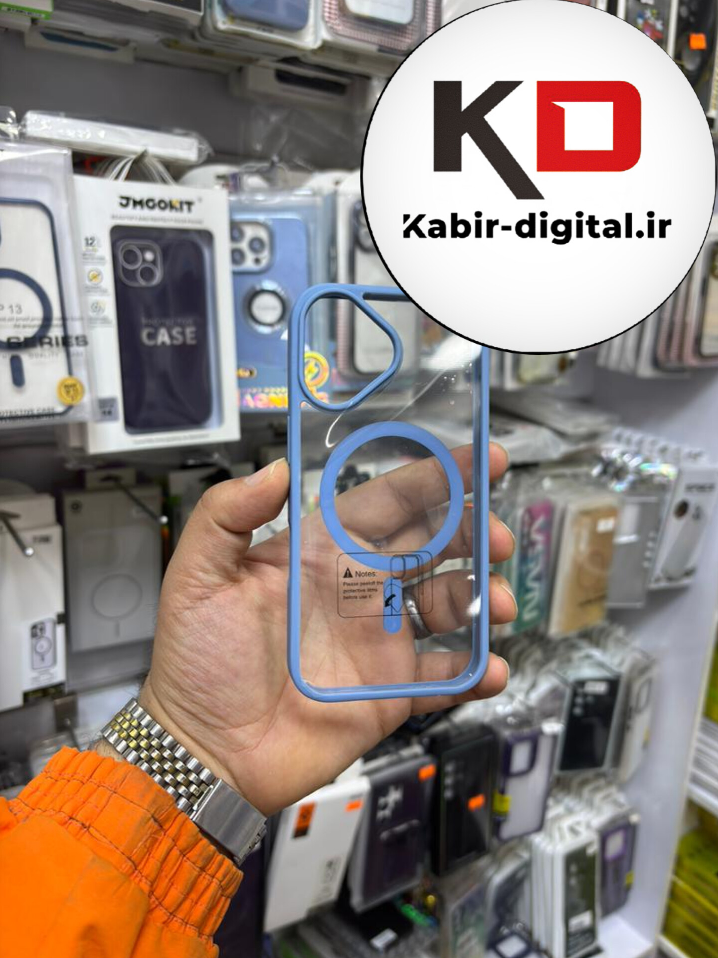 قاب گوشی iPhone 16 آیفون اورجینال Spigen شفاف مگ سیف Magsafe اورجینال آبی