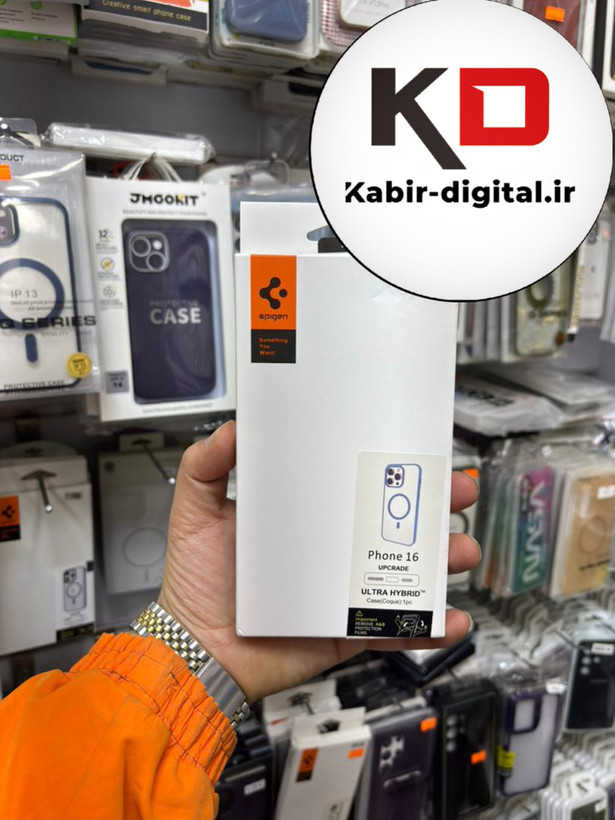 قاب گوشی iPhone 16 آیفون اورجینال Spigen شفاف مگ سیف Magsafe اورجینال آبی