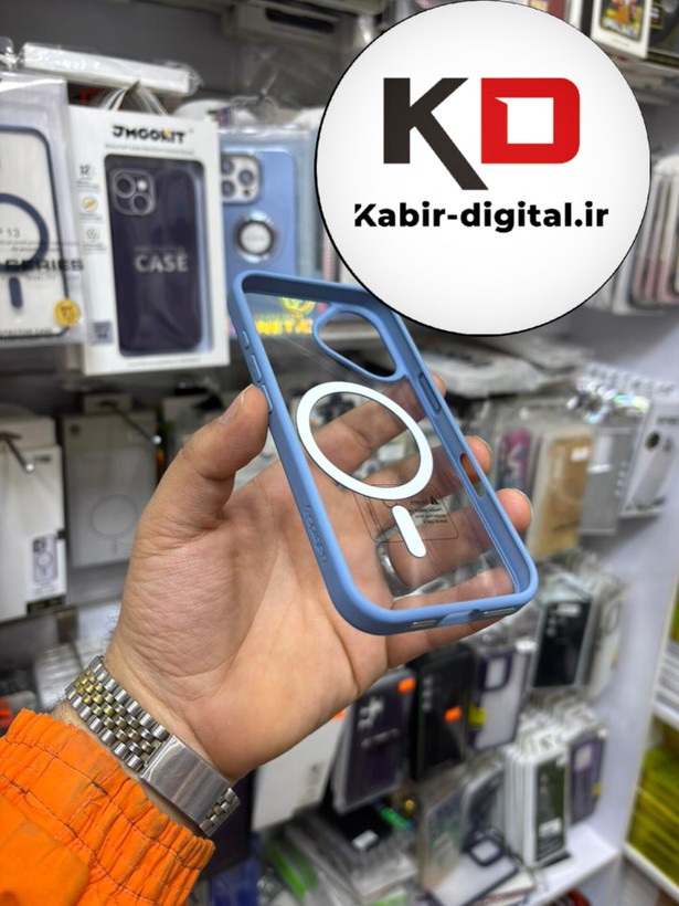 قاب گوشی iPhone 16 آیفون اورجینال Spigen شفاف مگ سیف Magsafe اورجینال آبی