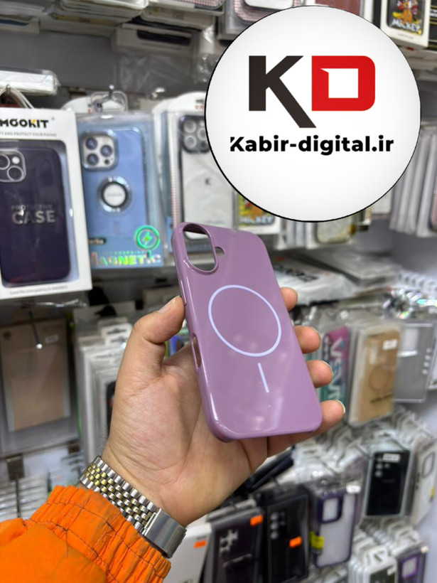 قاب گوشی iPhone 16 آیفون سیلیکونی Metalic اکلیلی مگ سیف Magsafe اورجینال محافظ لنز دار بنفش