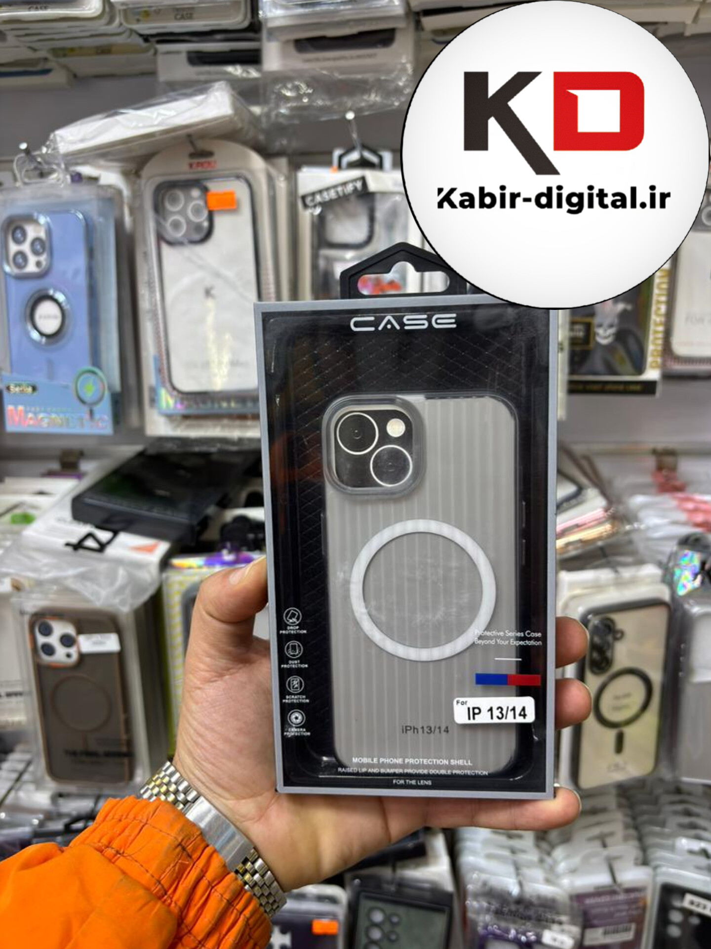 قاب گوشی iPhone 13 / iPhone 14 آیفون اسپرت Magsafe مگ سیف دار اورجینال کرکره ای برجسته نقره ای