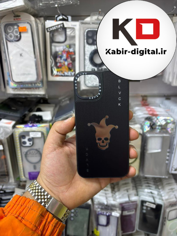 قاب گوشی iPhone 13 - iPhone 14 آیفون پشت گلس آینه ای اورجینال CASETIFY طرح اسکلت Black محافظ لنزدار مشکی