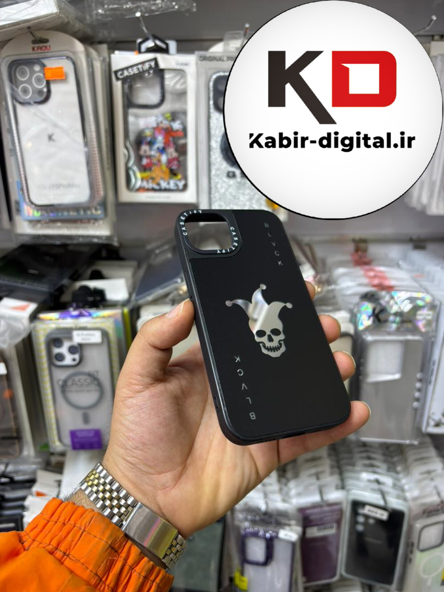 قاب گوشی iPhone 13 - iPhone 14 آیفون پشت گلس آینه ای اورجینال CASETIFY طرح اسکلت Black محافظ لنزدار مشکی