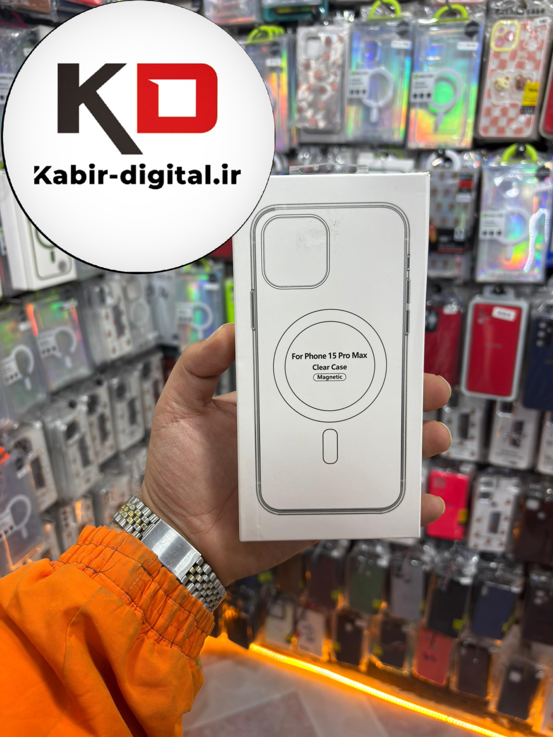 قاب گوشی iPhone 15 pro max آیفون اورجینال طرح طلقی شیشه ای شفاف مگ سیف دار
