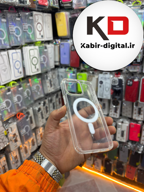 قاب گوشی iPhone 15 pro max آیفون اورجینال طرح طلقی شیشه ای شفاف مگ سیف دار