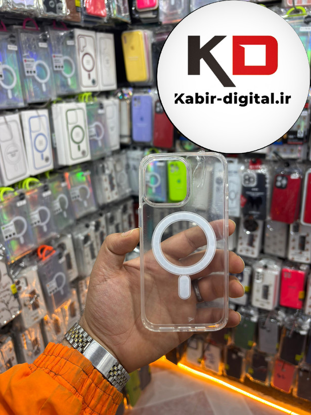 قاب گوشی iPhone 15 pro max آیفون اورجینال طرح طلقی شیشه ای شفاف مگ سیف دار