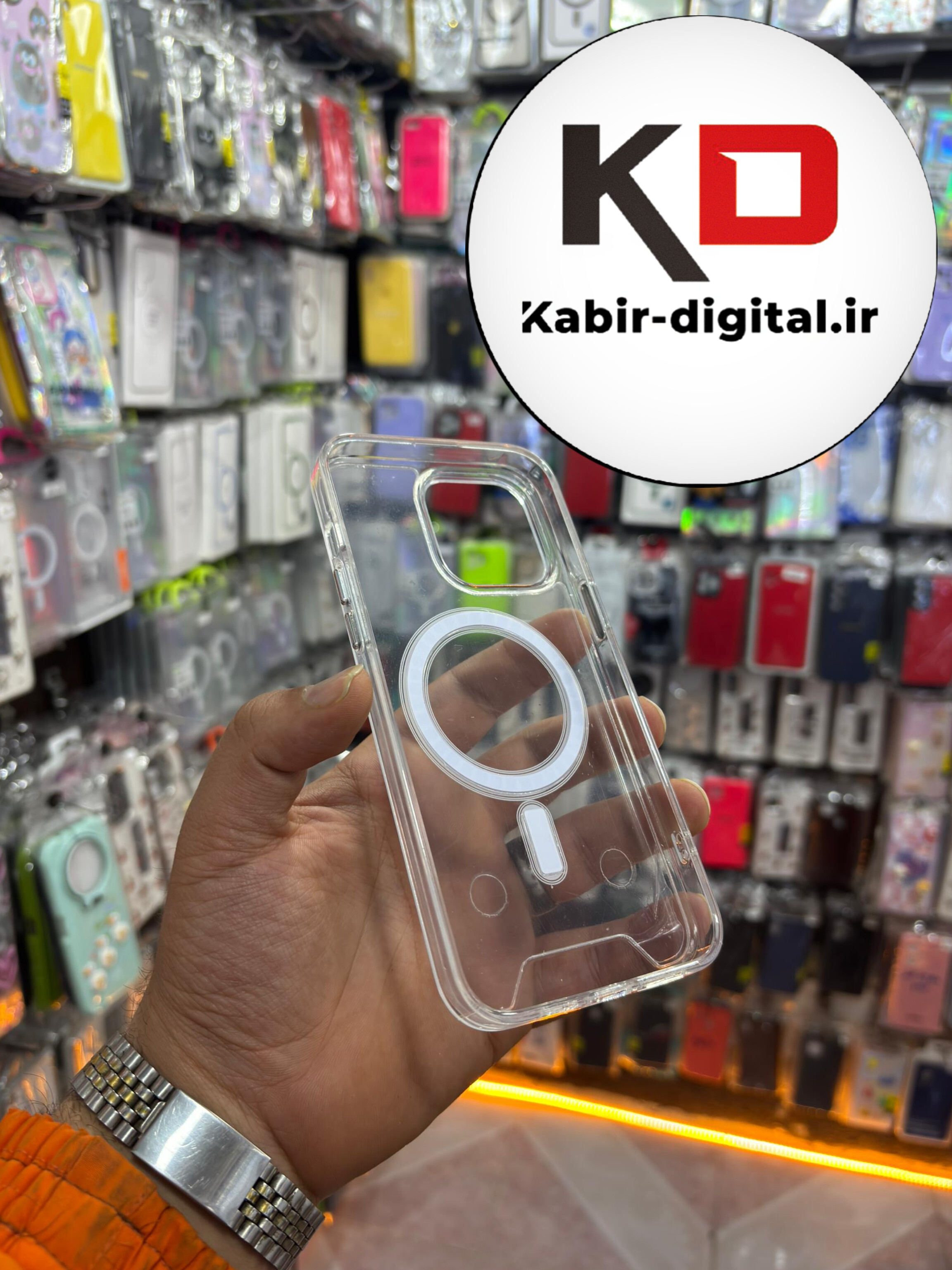 قاب گوشی iPhone 15 pro max آیفون اورجینال طرح طلقی شیشه ای شفاف مگ سیف دار