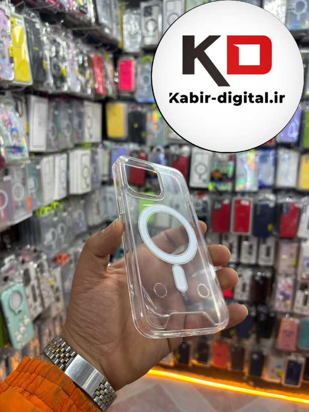 قاب گوشی iPhone 15 pro max آیفون اورجینال طرح طلقی شیشه ای شفاف مگ سیف دار