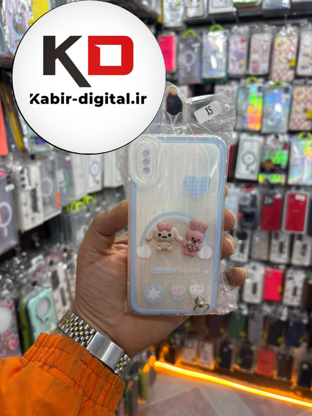 قاب گوشی iPhone XS / X آیفون طرح عروسکی سه بعدی شفاف TPU کپسولی محافظ لنز دار سوییت خرگوشی آویزدار