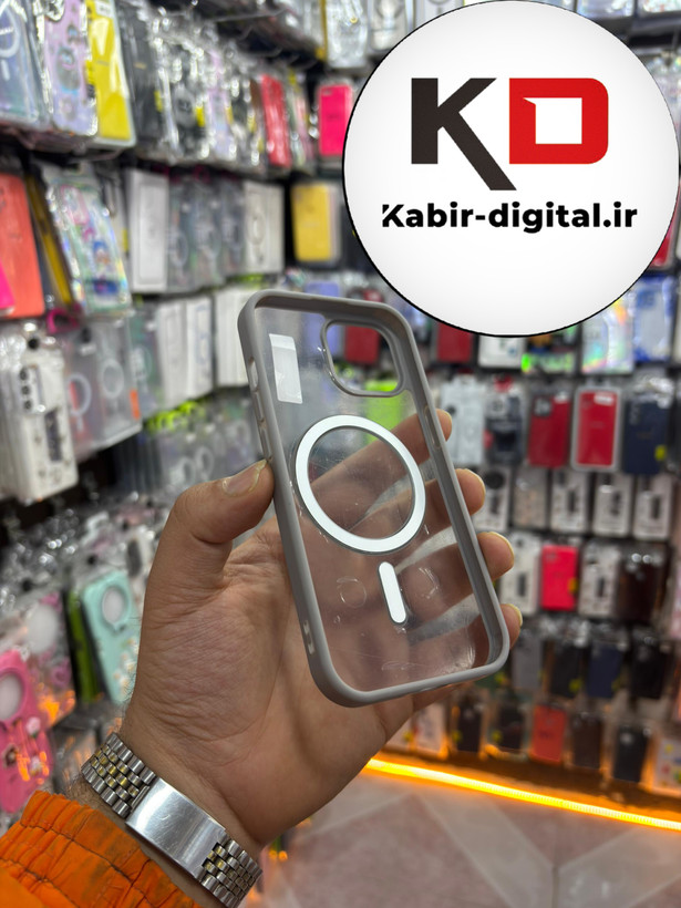 قاب گوشی iPhone 13/14/15 آیفون اورجینال شفاف مگ سیف Magsafe اورجینال طوسی