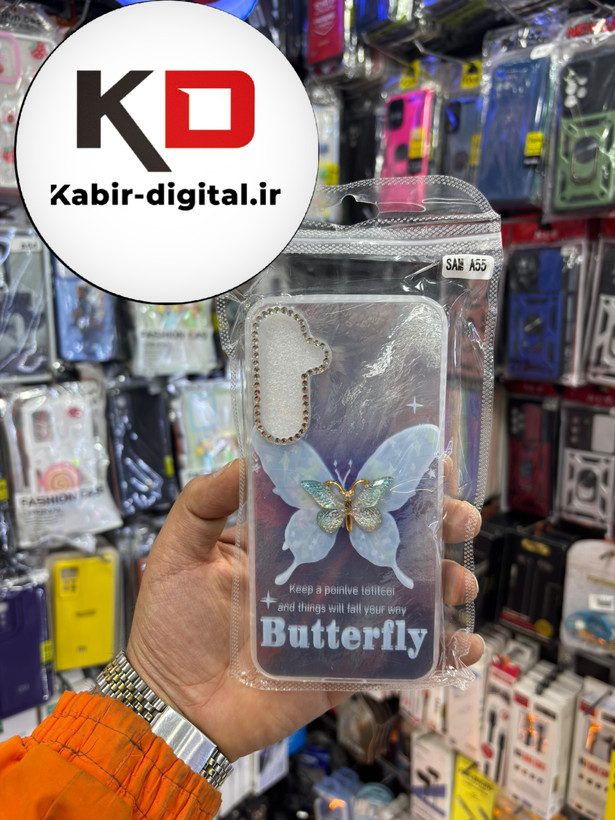 قاب گوشی Galaxy A55 / A35 سامسونگ هولوگرامی اورجینال دور سیلیکونی طرح پروانه رنگی برجسته سه بعدی