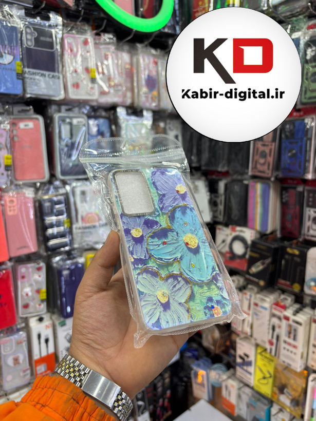 قاب گوشی Galaxy A55 / A35 سامسونگ لیزری اورجینال لنز کرومی طرح گل نگین دار لاکچری