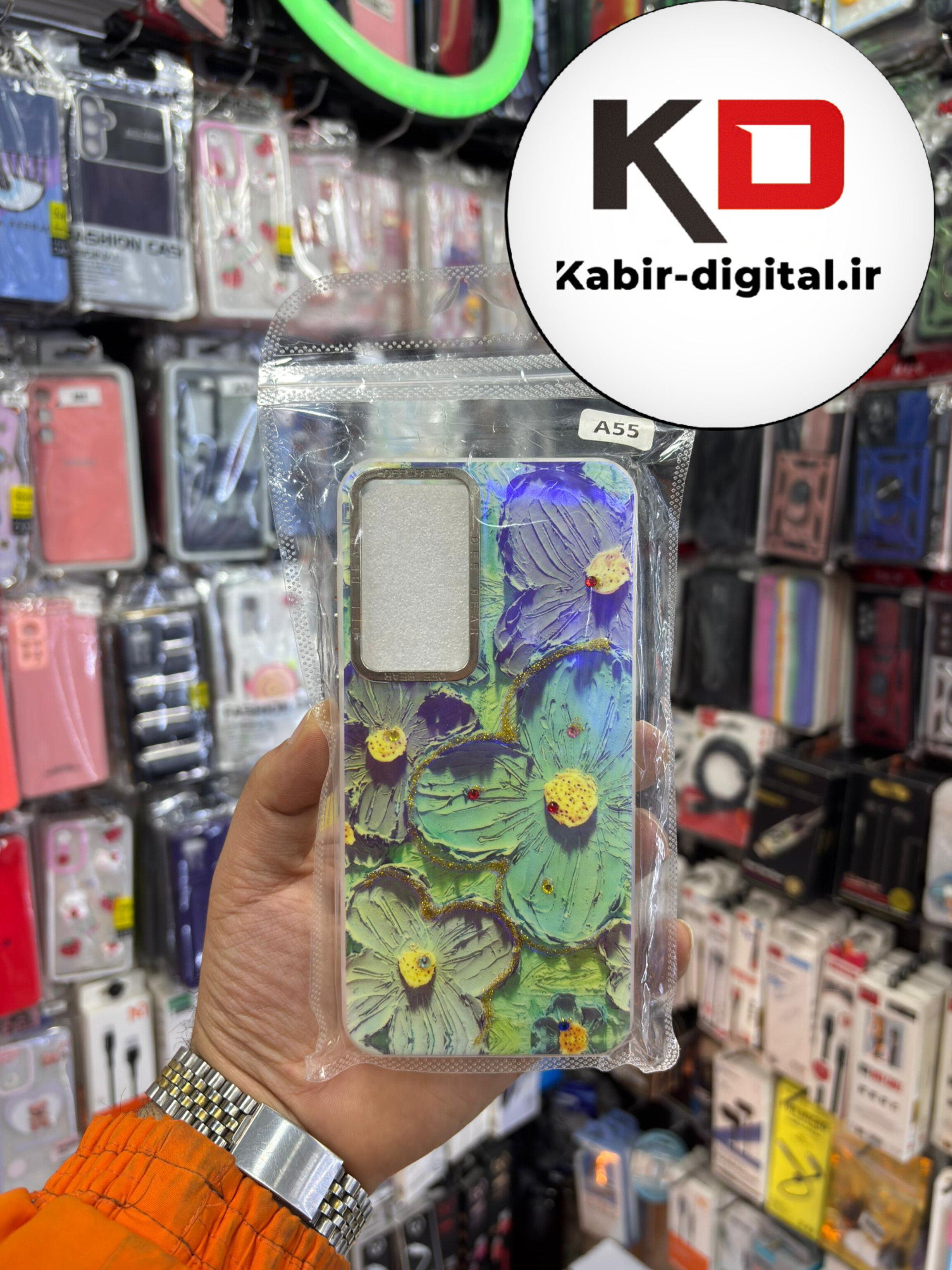 قاب گوشی Galaxy A55 / A35 سامسونگ لیزری اورجینال لنز کرومی طرح گل نگین دار لاکچری