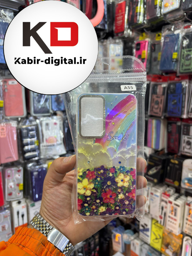 قاب گوشی Galaxy A55 / A35 سامسونگ لیزری اورجینال لنز کرومی طرح گل نگین دار لاکچری