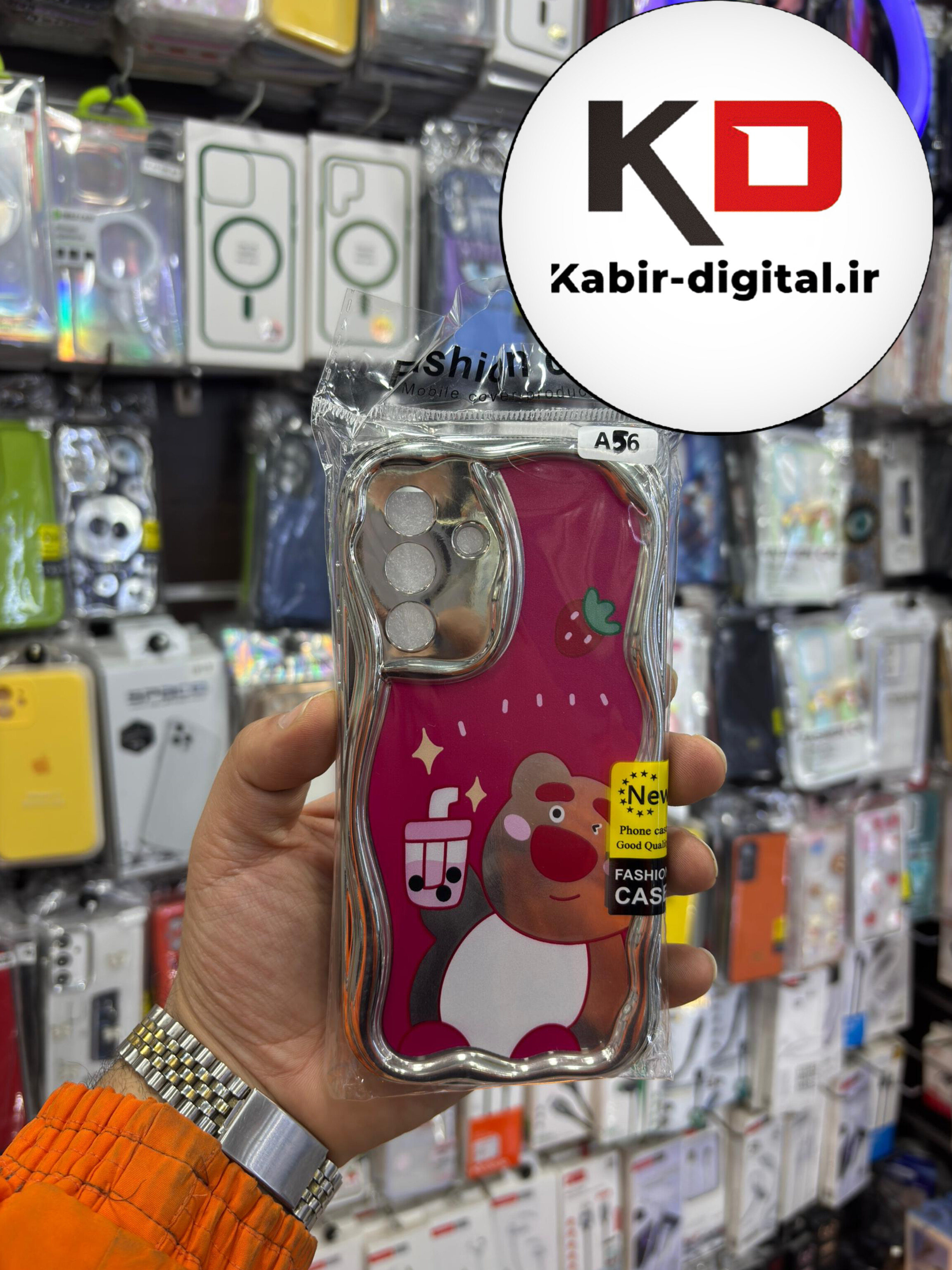 قاب گوشی Galaxy A56 سامسونگ  طرح کرومی بالشتی طرح خرس صورتی محافظ لنز دار