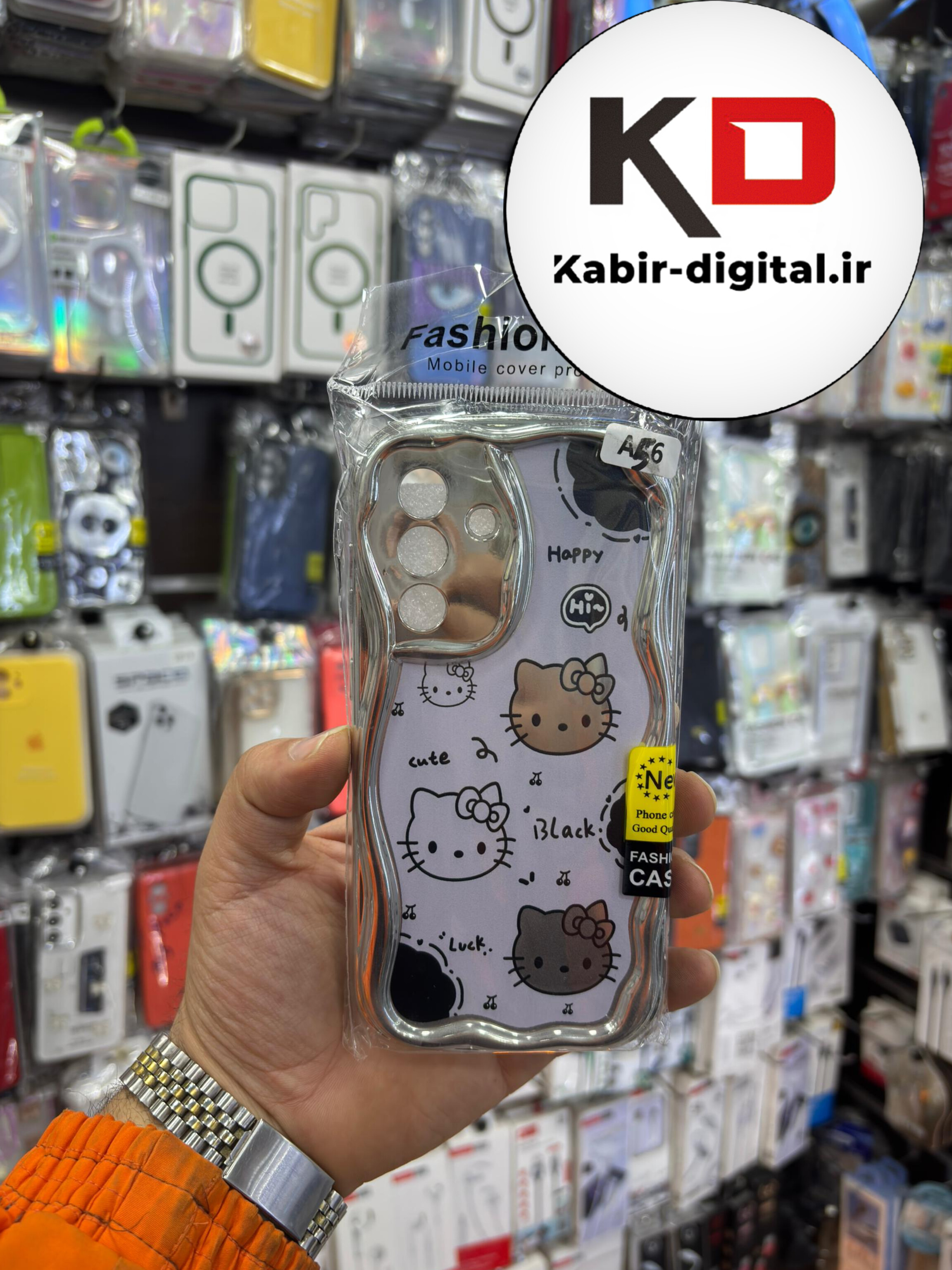 قاب گوشی Galaxy A56 سامسونگ  طرح کرومی بالشتی طرح هلو کیتی محافظ لنز دار