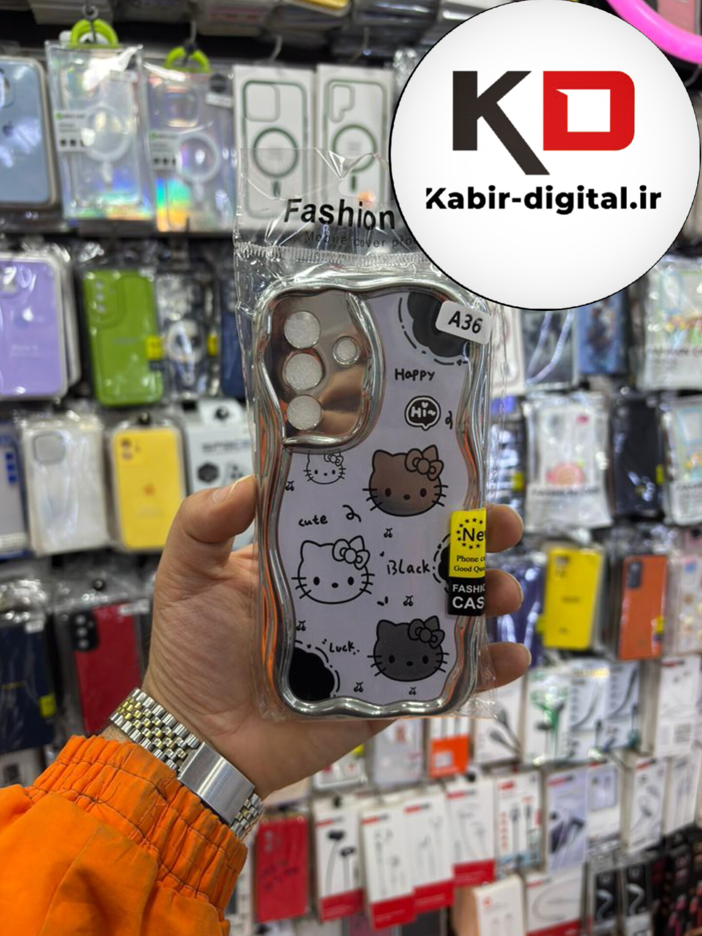 قاب گوشی Galaxy A36سامسونگ طرح کرومی بالشتی طرح هلو کیتی محافظ لنز دار