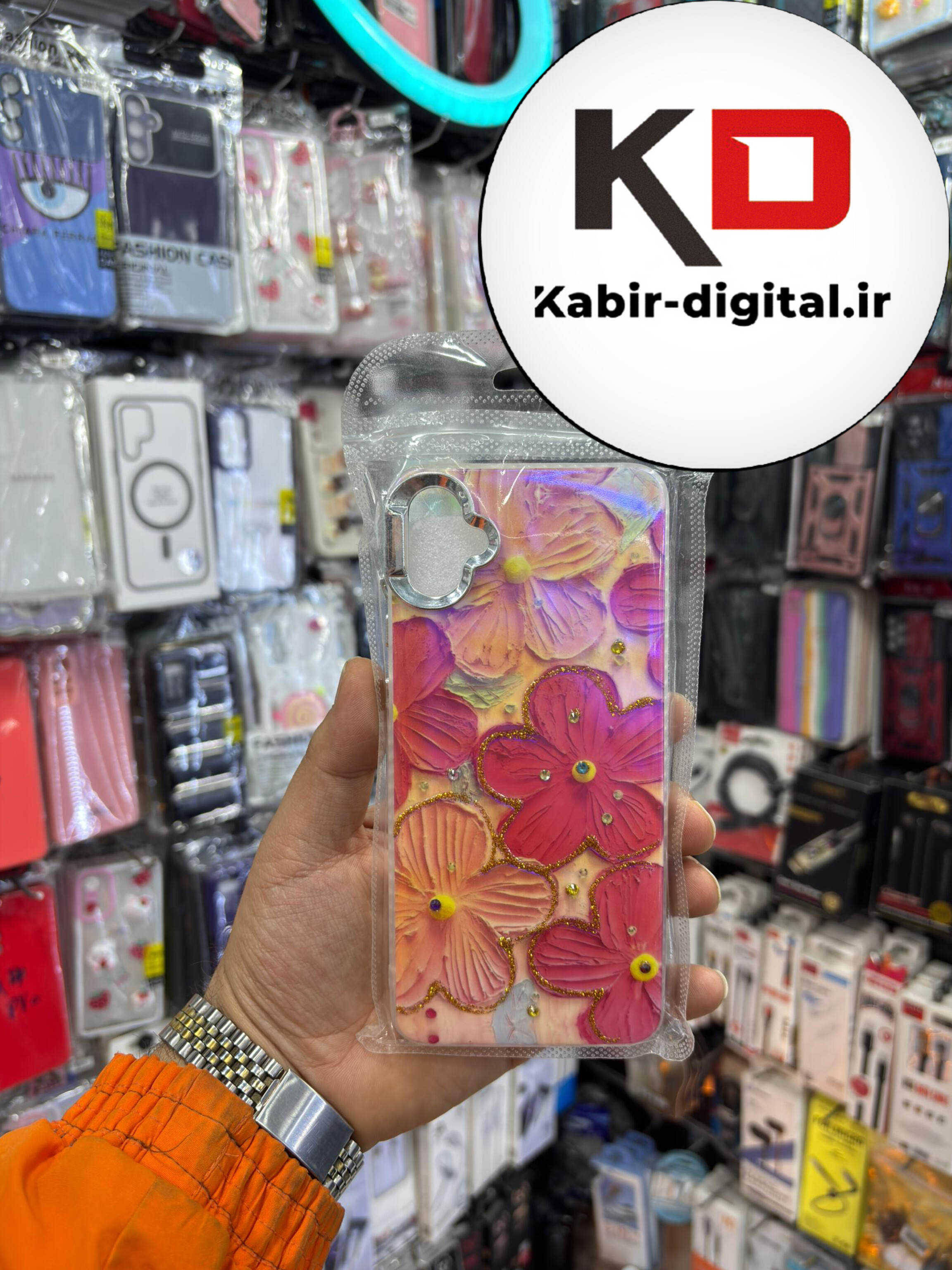 قاب گوشی Galaxy A05 سامسونگ لیزری اورجینال لنز کرومی طرح گل نگین دار لاکچری