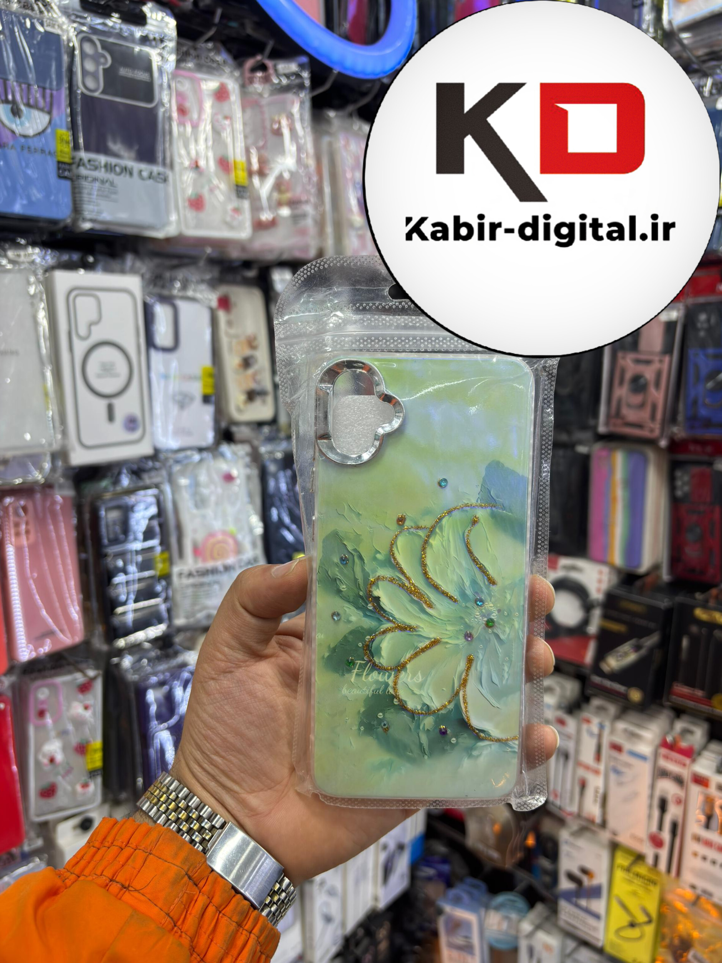 قاب گوشی Galaxy A05 سامسونگ لیزری اورجینال لنز کرومی طرح گل نگین دار لاکچری