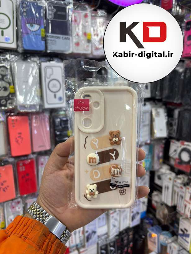 قاب گوشی Galaxy A54 سامسونگ طرح سیلیکونی ژله ای سولید SOLID سه بعدی برجسته عروسکی محافظ لنز دار کرمی