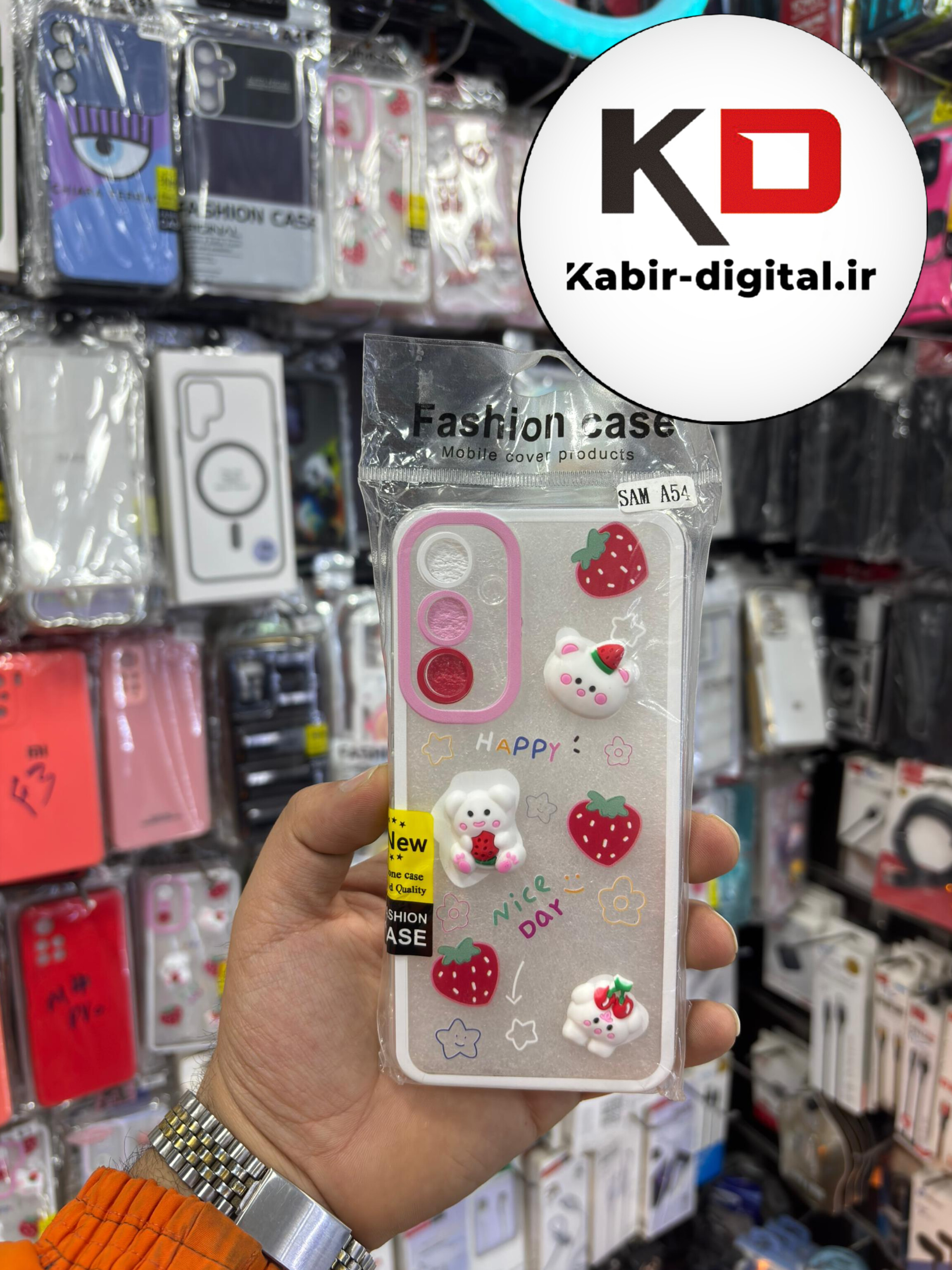 قاب گوشی Galaxy A54 سامسونگ طرح عروسکی سه بعدی شفاف TPU کپسولی محافظ لنز دار طرح توت فرنگی
