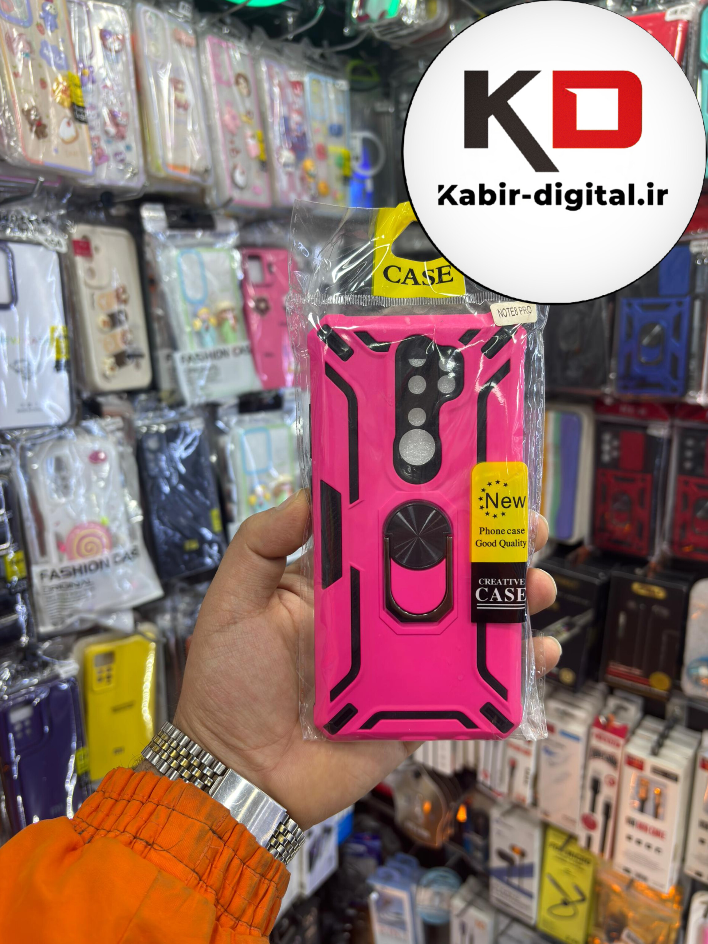 قاب گوشی Note 8 pro شیائومی طرح ضد ضربه بتمن هولدر دار محافظ لنز دار ایربگ دار - صورتی فسفری