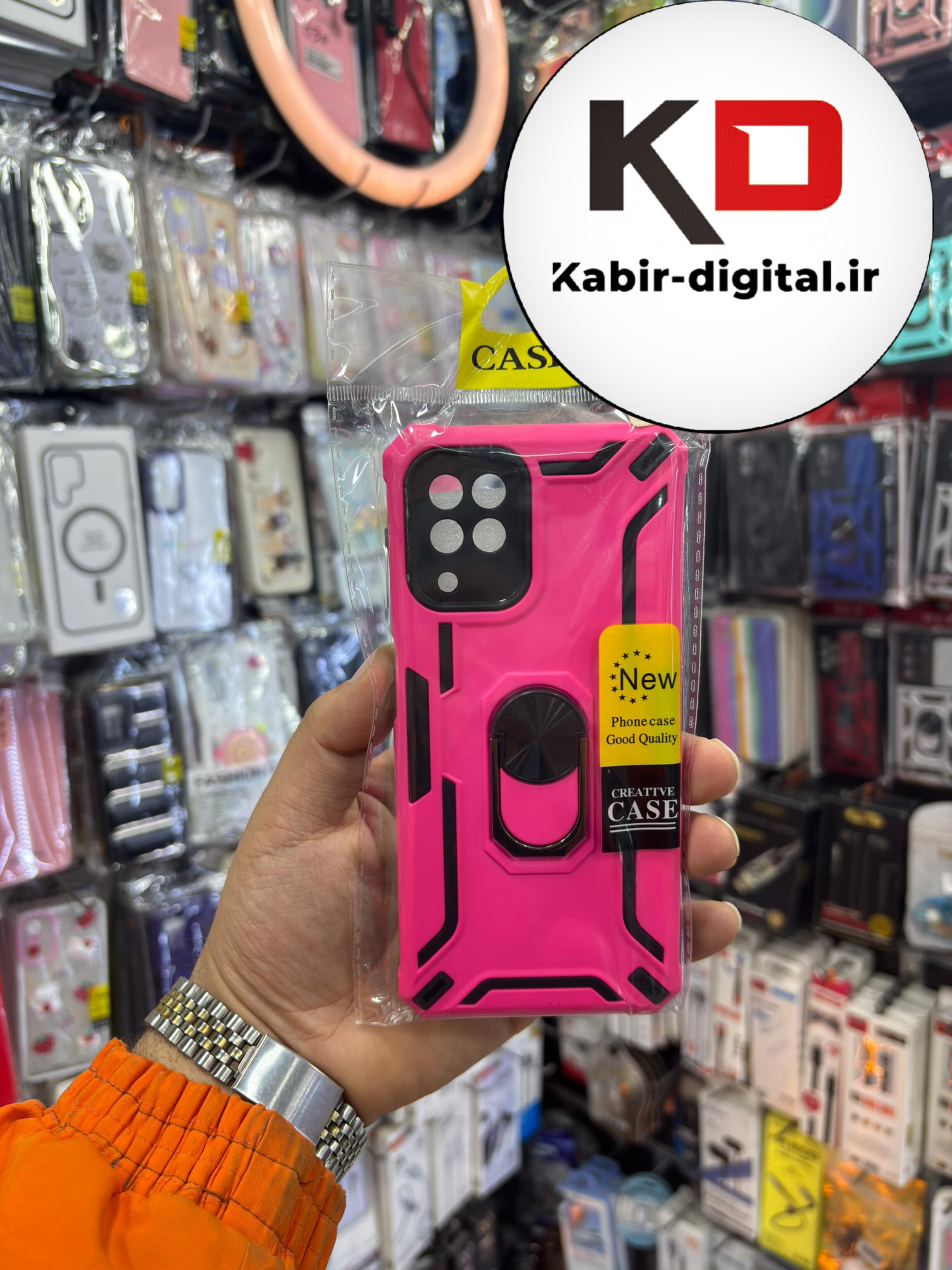 قاب گوشی Galaxy A22 4g / M32  سامسونگ طرح ضد ضربه بتمن هولدر دار محافظ لنز دار ایربگ دار صورتی فسفری