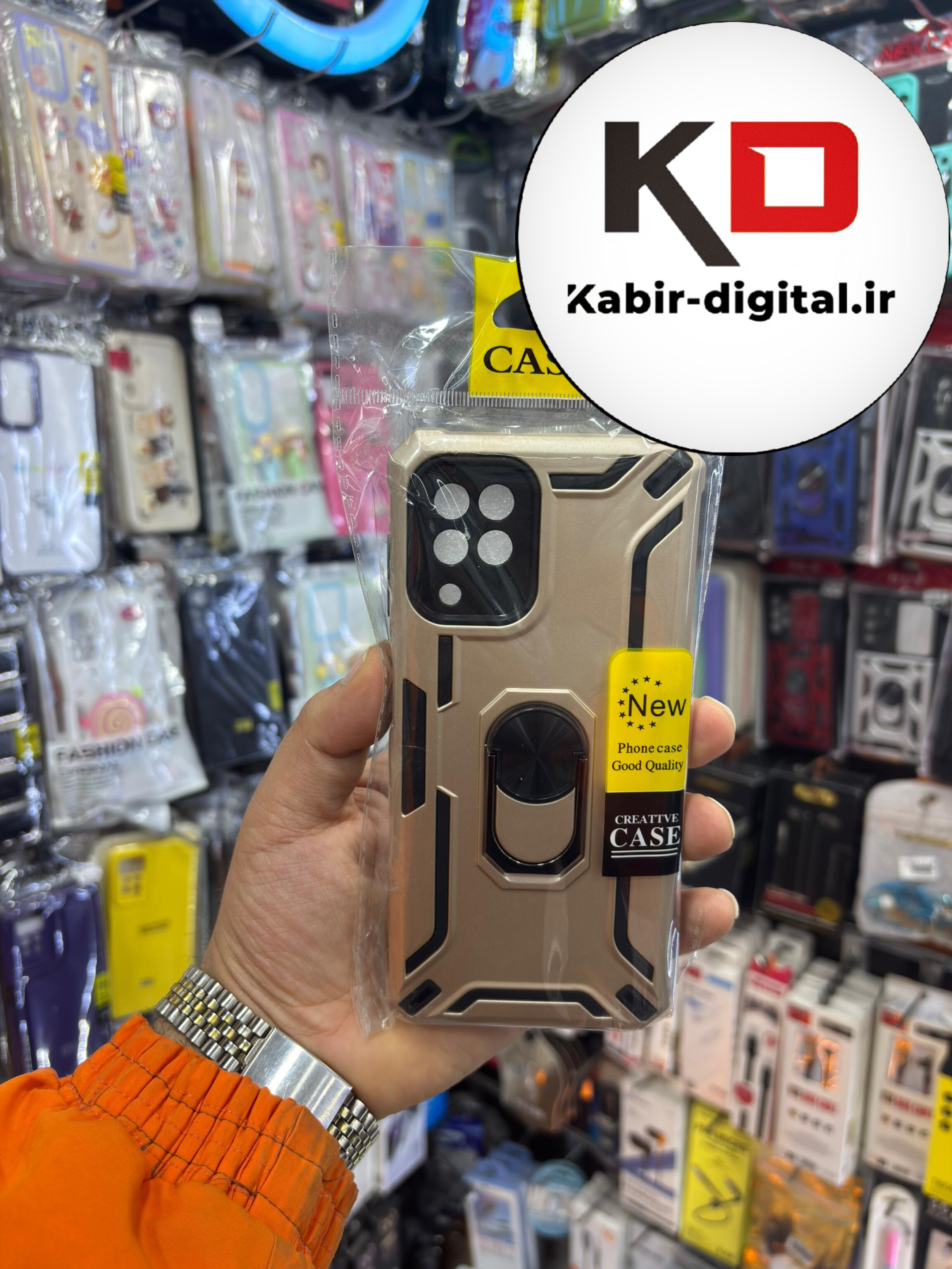 قاب گوشی Galaxy A22 4g / M32  سامسونگ طرح ضد ضربه بتمن هولدر دار محافظ لنز دار ایربگ دار طلایی