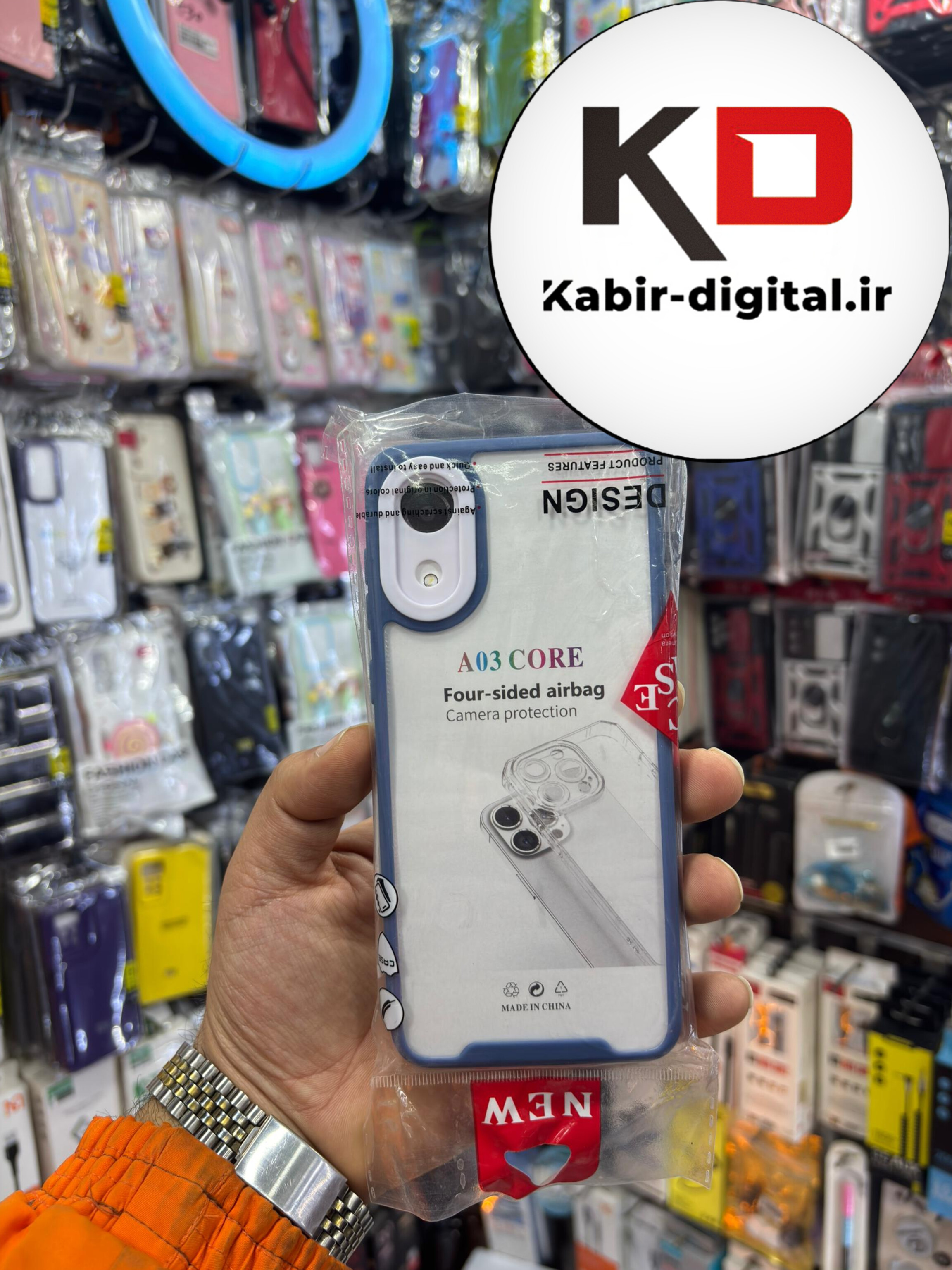 قاب گوشی Galaxy A03 Core سامسونگ متال کیس Metal طرح پشت طلق شفاف دور سیلیکونی آبی