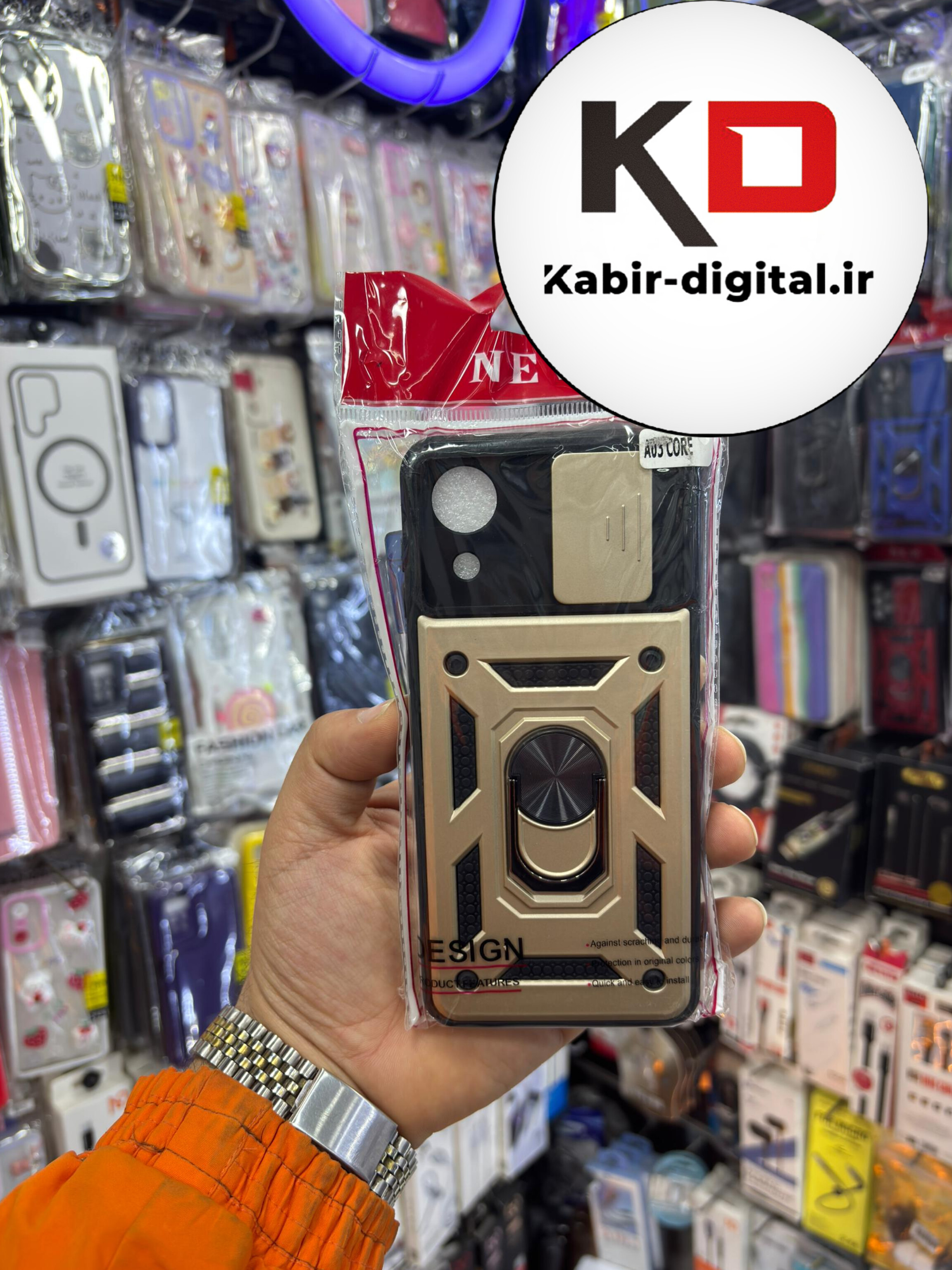 قاب گوشی Galaxy A03 Core سامسونگ طرح ضد ضربه بتمن هولدر دار محافظ لنز دار کشویی طلایی