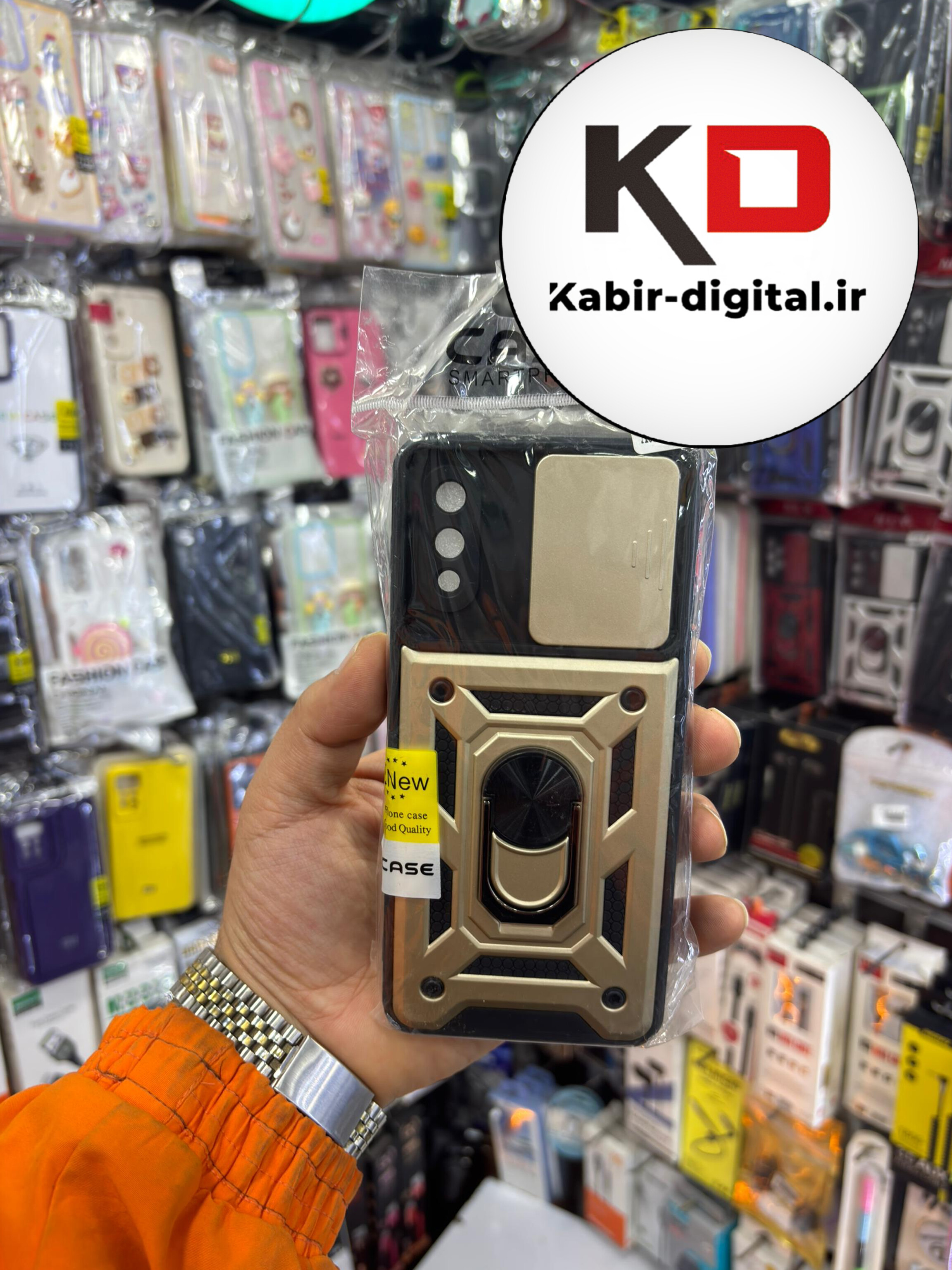 قاب گوشی Galaxy A02 سامسونگ طرح ضد ضربه بتمن هولدر دار محافظ لنز دار کشویی طلایی