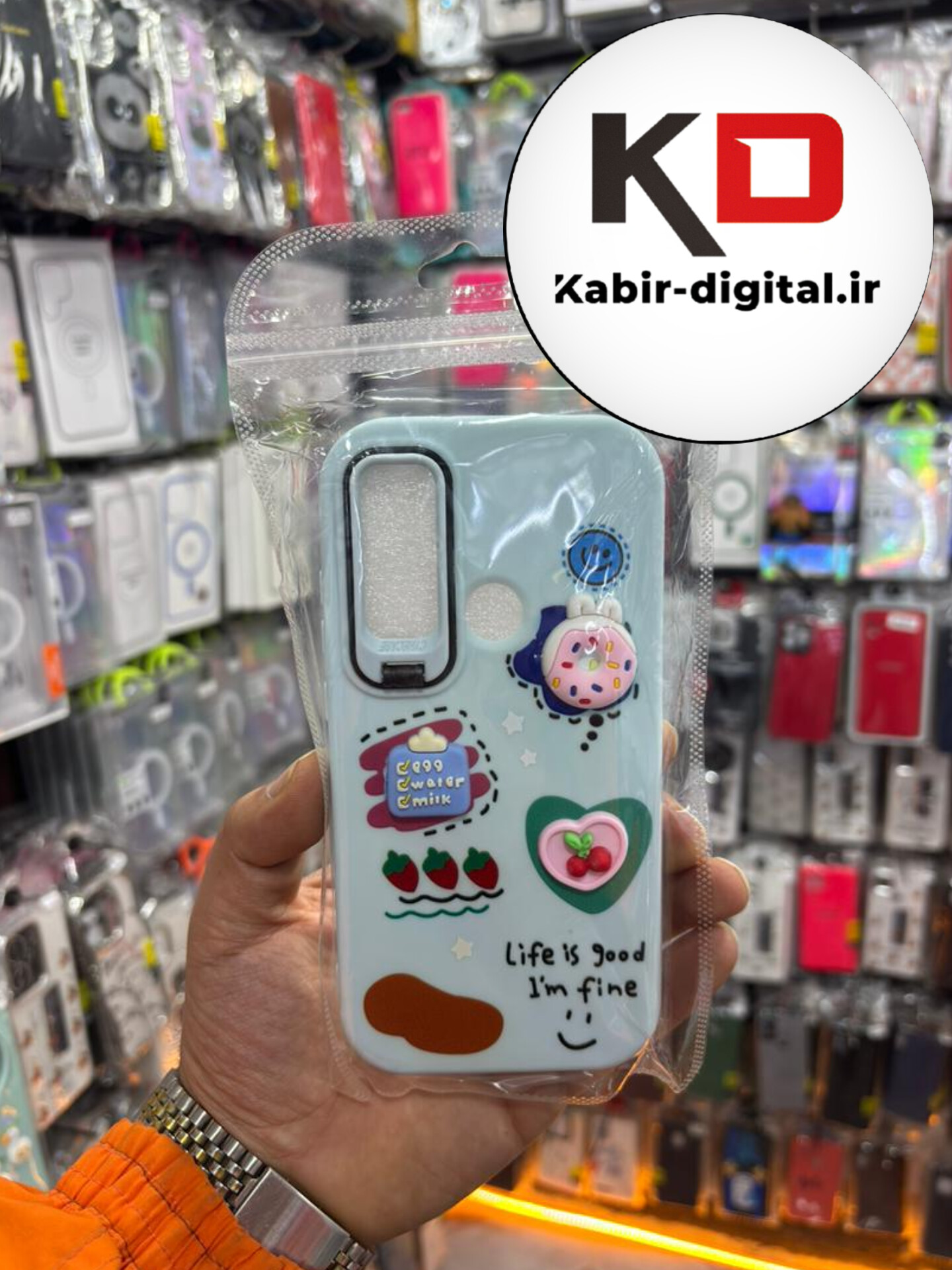 قاب گوشی Redmi Note 8 شیائومی سیلیکونی Stand Case پاستلی عروسکی برجسته آبی لنز استندشو