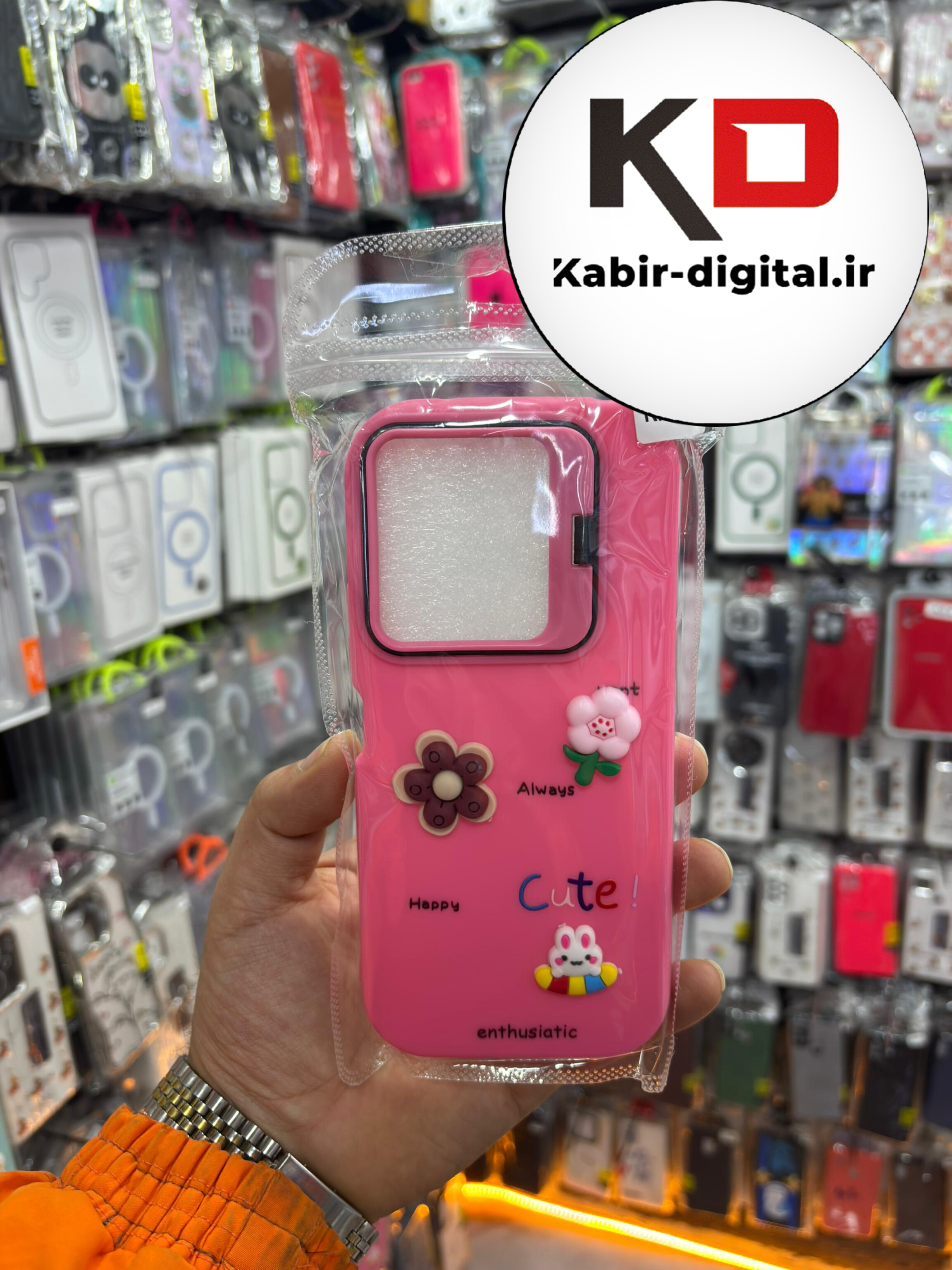 قاب گوشی Redmi 13 / POCO M6 شیائومی سیلیکونی Stand Case پاستلی عروسکی برجسته صورتی لنز استندشو