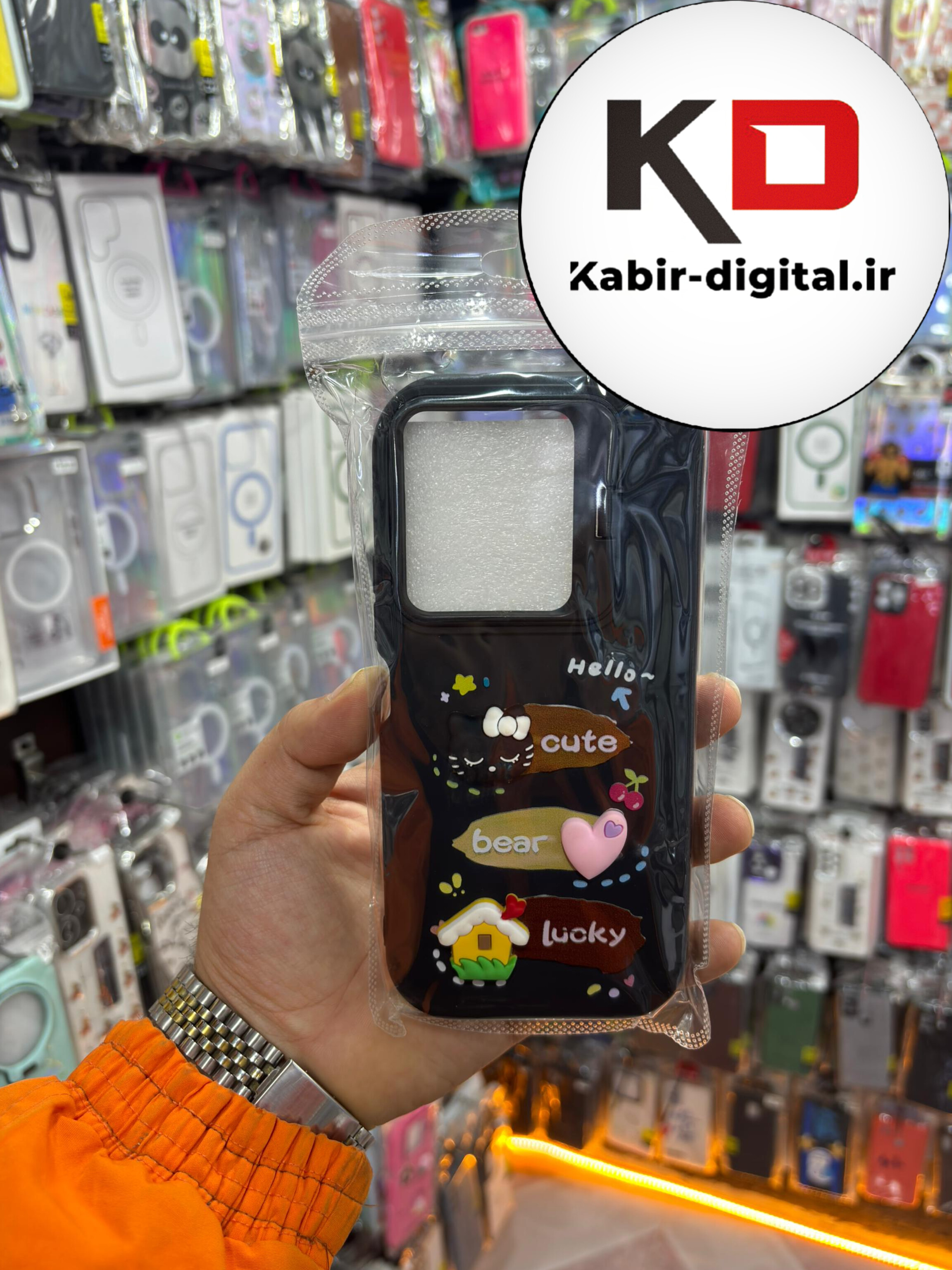 قاب گوشی Redmi 13 / POCO M6 شیائومی سیلیکونی Stand Case پاستلی عروسکی برجسته مشکی لنز استندشو