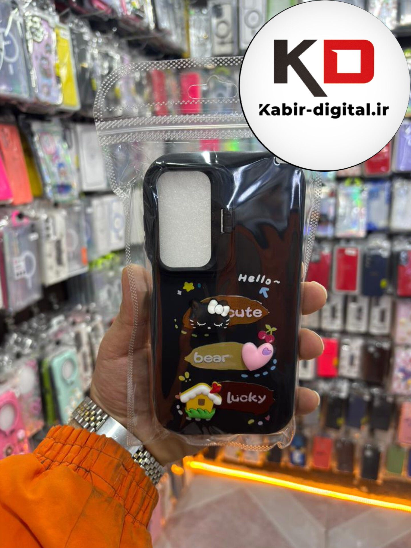 قاب گوشی Galaxy A35/A55 سامسونگ سیلیکونی Stand Case پاستلی عروسکی برجسته مشکی لنز استندشو