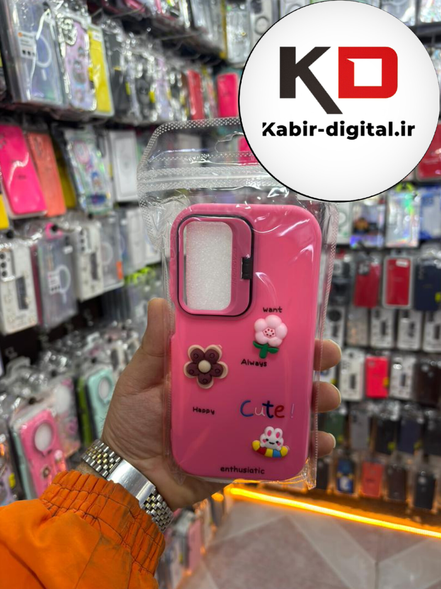 قاب گوشی Galaxy A35/A55 سامسونگ سیلیکونی Stand Case پاستلی عروسکی برجسته صورتی لنز استندشو