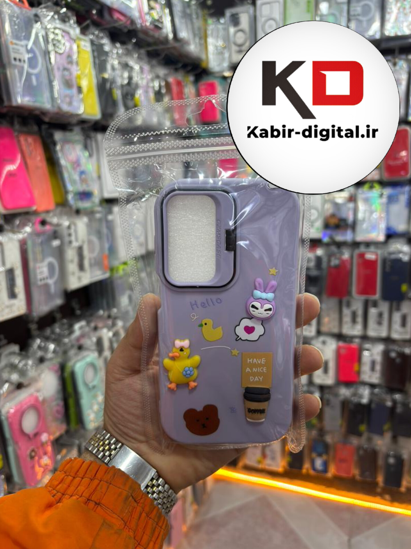 قاب گوشی Galaxy A35/A55 سامسونگ سیلیکونی Stand Case پاستلی عروسکی برجسته بنفش لنز استندشو