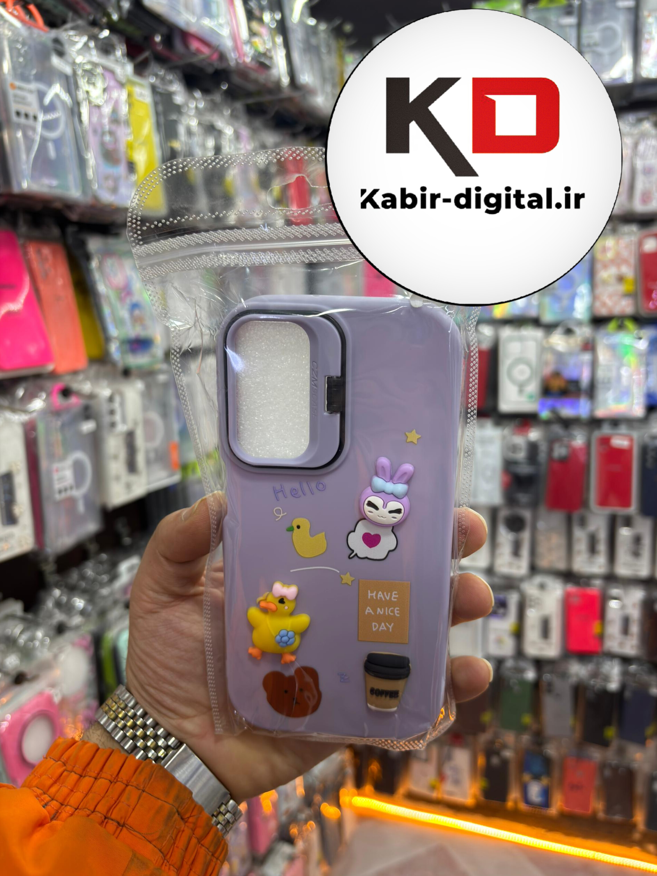 قاب گوشی Galaxy A24 سامسونگ سیلیکونی Stand Case پاستلی عروسکی برجسته بنفش لنز استندشو