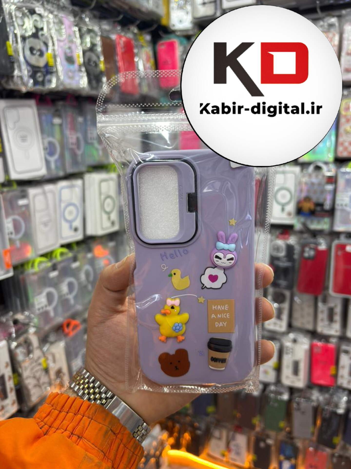 قاب گوشی Galaxy A25 سامسونگ سیلیکونی Stand Case پاستلی عروسکی برجسته بنفش لنز استندشو