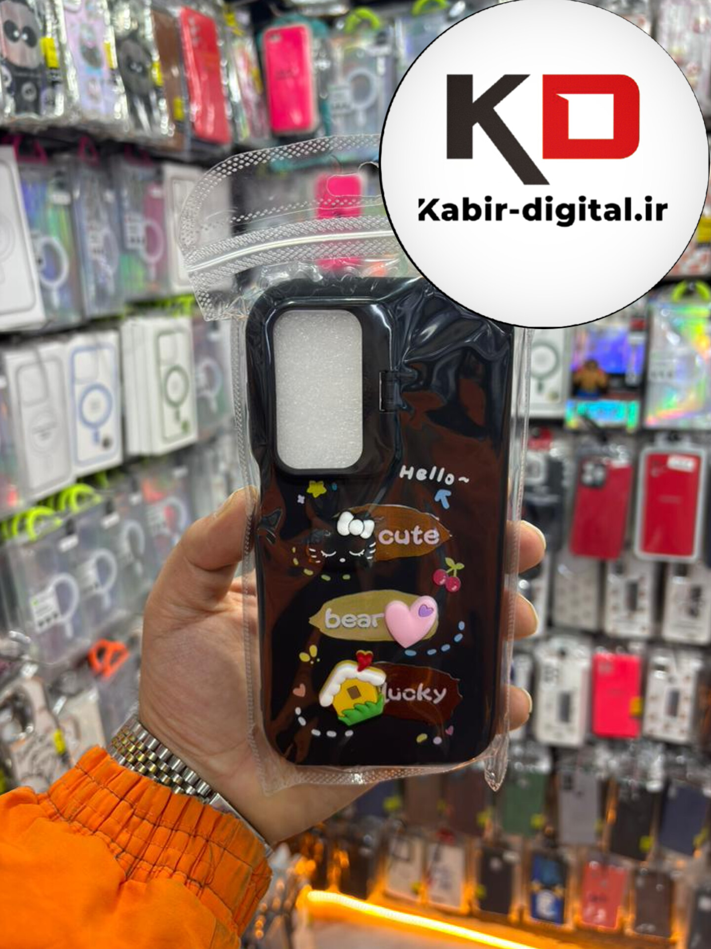 قاب گوشی Galaxy A25 سامسونگ سیلیکونی Stand Case پاستلی عروسکی برجسته مشکی لنز استندشو