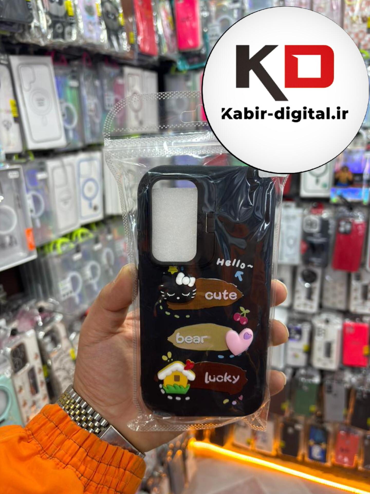 قاب گوشی Galaxy A16 / A26/A17 سامسونگ سیلیکونی Stand Case پاستلی عروسکی برجسته مشکی لنز استندشو
