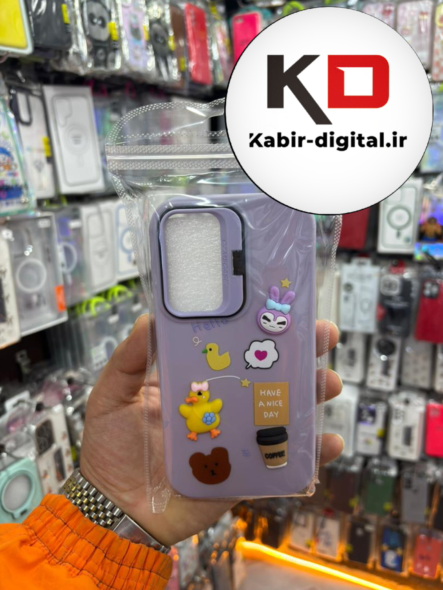 قاب گوشی Galaxy A36/A56 سامسونگ سیلیکونی Stand Case پاستلی عروسکی برجسته بنفش لنز استندشو