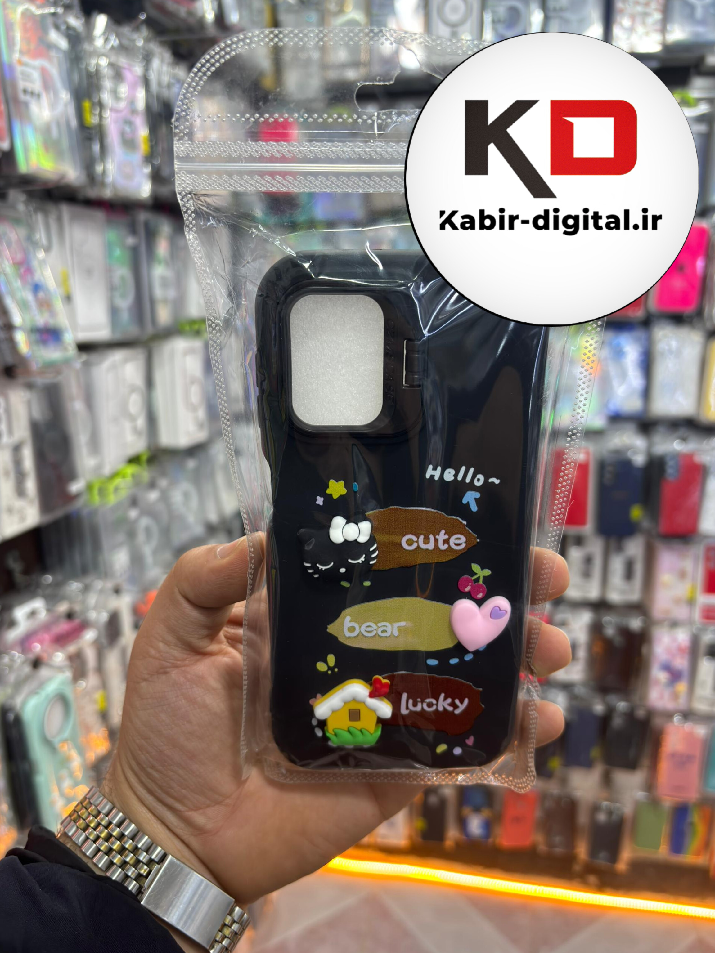 قاب گوشی Galaxy A22 4G سامسونگ سیلیکونی Stand Case پاستلی عروسکی برجسته مشکی لنز استندشو